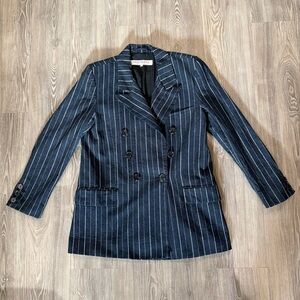 Free People Navy Pinstripe Double Breasted Blazer Size M
